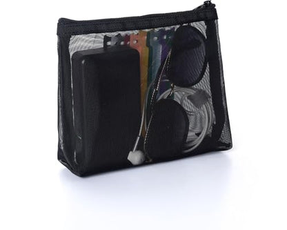 patu Widened Zipper Mesh Bags, Size M, 7" x 5.5" x 2", 5 Pieces, Beauty Makeup Cosmetic Accessories Organizer, Travel Toiletry Kit Set Storage Pouch, Black - size: M, Widened (7" x 5.5" x 2", 5 pcs)