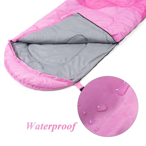Sleeping Bag - 3 Seasons for Adults Kids Boys Girls Camping Hiking - Warm Cold Weather Lightweight Portable with Compression Bag for Backpacking in Spring, Summer, Fall and Winter - color: 3 lbs-Pink