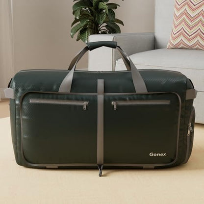 Gonex Large Foldable Travel Duffle Bag with Shoes Compartment, Packable Lightweight Water Repellent Duffel Bag for Camping Gym Weekender Bag - color: Blackish Green, size: 100L