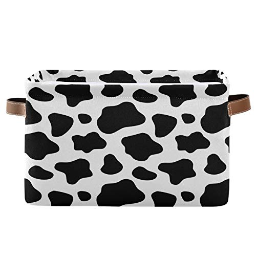 Animal Cow Print Square Storage Basket Bin Canvas Fabric Compressible Organizer Basket with Handle for Bedroom Nursery Office, 1PCS - color: Cow print, size: 1 pc