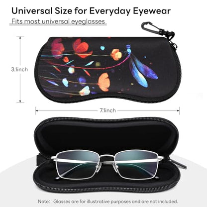 Sunglasses Case with Belt Clip, Ultra Light Neoprene Zipper Soft Padded Glasses Case for Women Men - color: Dragonfly