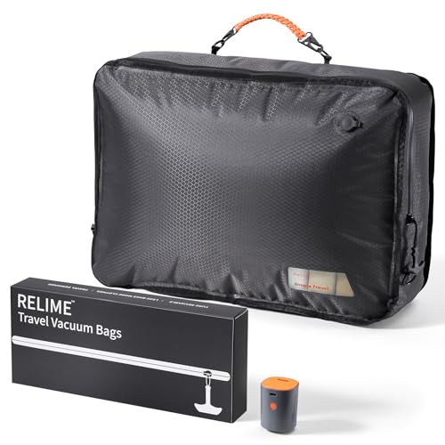 Relime Apex Series Vacuum Bags for Travel Luggage, 180° Open, Reusable Compression Bags for travel Pack, Vacuum Seal Packing Cube for Cloth (1Large+Pump) - color: 1 Gray+Pump, size: Large for Checked Luggage