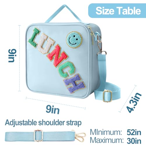 Insulated Lunch Bag With Adjustable Shoulder Strap, Nylon Preppy Lunch Box Large Insulated Lunch Bag Reusable Lunch Tote Bag with Smiley Preppy LunchBag for Girls School Travel Picnic (Blue) - color: Blue