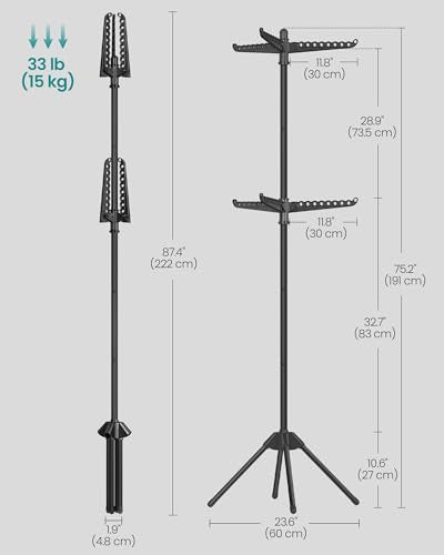 SONGMICS 2-Tier Clothes Drying Rack, 75.2-Inch Folding Laundry Drying Rack with 6 Rotatable Arms for Hangers, Stainless Steel, for 54 Pieces of Clothes, Black ULLR514B01 - color: Black, style: 2-Tier-Hang