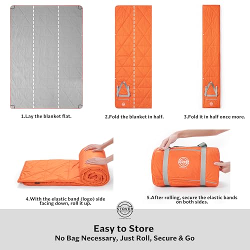 STOVER Large Waterproof Outdoor Stadium Blanket- Extra Thick Soft Fleece Camping Blanket for Travel, Picnics, Sports, Dogs- 79"x55" Warm, Windproof, Sand-proof, Lightweight, Packable (Game Day Orange) - color: 01 - Game Day Orange