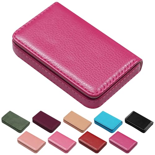 Business Credit Card Holders, Magnetic Sealing Anti Drop, PU Leather Debit Card Protector Organizer Case (Rose Red) - color: Rose Red