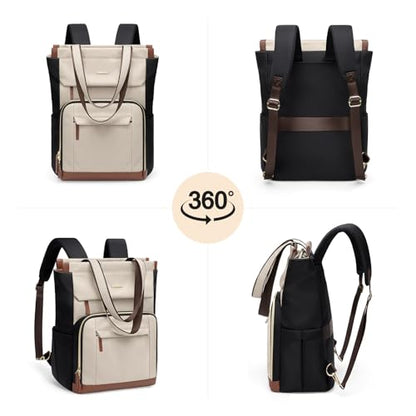 Convertible Daypack Laptop Backpack for Women Men Carry on Tote Backpack Bookbag for College Work Nurse Travel,16Inch,Apricot Brown - color: Apricot Brown