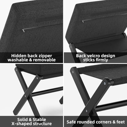 BAMBOOHOMIE Foldable Foot Stool Ottoman, Small Padded Foot Rest with Bamboo X-Legs, Portable Folding Leg Rest for Living Room Bedroom Office, Soft Foam Cushion Step Stool for Couch & Armchair (Black) - color: Black - Black