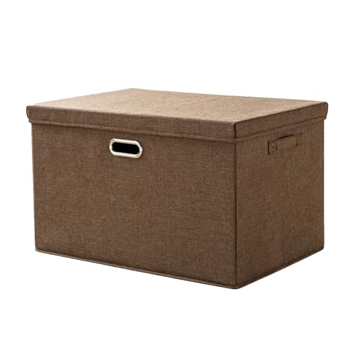 Collapsible Storage Bin with Lid Linen Fabric Foldable Storage Box Organizer with Cover Suitable for Home Bedroom Office Nursery (Brown, Small-1Pack) - color: Brown, size: Small-1Pack