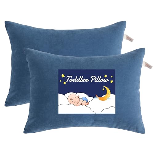 NTBAY Toddler Pillows, Down Alternative 13"x18" Pillows, Machine Washable - Soft and Breathable Travel Small Pillow for Sleeping, Ideal for Daycare, Crib, Cot, Denim Blue - color: Denim Blue, size: 13"x18"