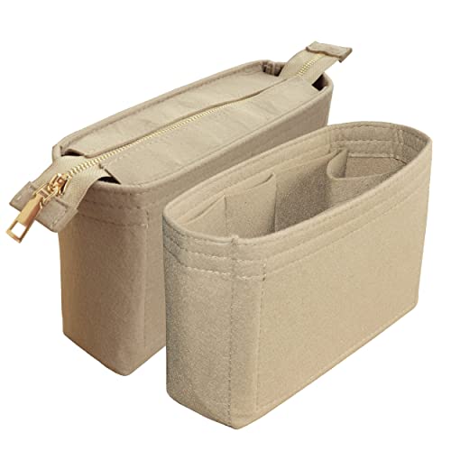 Felt Tote Bag organizer with Zipper Small Purse Organizer Insert With 2 Packs fits NeoNoe Series,Beige - color: Beige