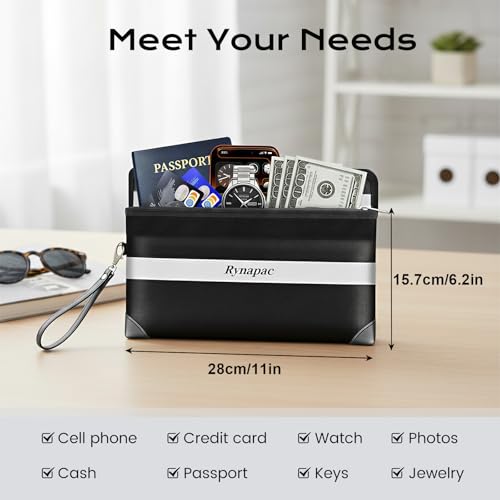 Rynapac Fireproof Money Bag Upgraded 4200°F, 11”x 6.2” Waterproof money bags with zipper for Travel/Office/Home, Small Fireproof Safe Pouch, Built-in 11 storage pockets for Phone, Cash, Passport, Card - size: 11'' x 6.2''