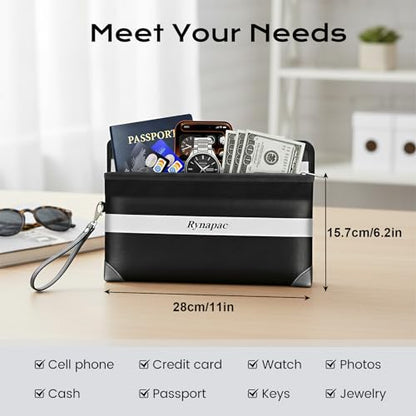 Rynapac Fireproof Money Bag Upgraded 4200°F, 11”x 6.2” Waterproof money bags with zipper for Travel/Office/Home, Small Fireproof Safe Pouch, Built-in 11 storage pockets for Phone, Cash, Passport, Card - size: 11'' x 6.2''