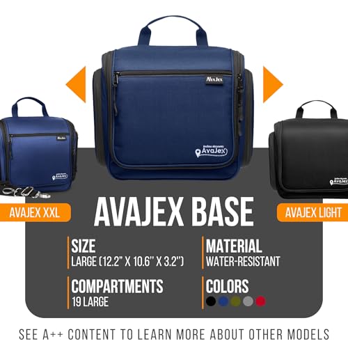 Travel Toiletry Bag for Men and Women - (10.6”x10.6”x3.2”) Large Hanging Toiletry Organizer - Waterproof Hygiene Bag with Metal XXL Swivel Hook, with Sturdy Zippers and 19 Compartments for Toiletries - color: L Navy Blue