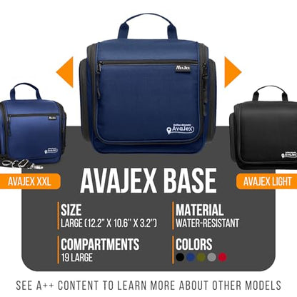 Travel Toiletry Bag for Men and Women - (10.6”x10.6”x3.2”) Large Hanging Toiletry Organizer - Waterproof Hygiene Bag with Metal XXL Swivel Hook, with Sturdy Zippers and 19 Compartments for Toiletries - color: L Navy Blue