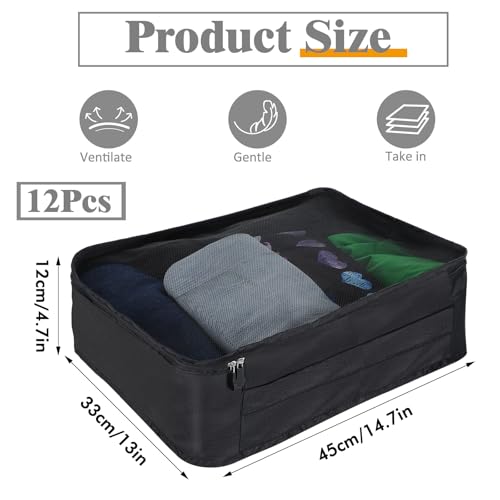 12 Pcs Packing Cubes for Suitcase Travel Luggage Bags Bulk Mesh Organizer Set for Hiking Camping Backpacking Clothes Accessories