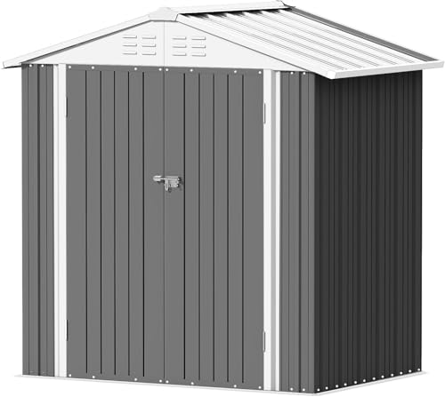 Devoko Outdoor Storage Shed 6 x 4 FT Lockable Metal Garden Shed Steel Anti-Corrosion Storage House with Double Lockable Door for Backyard Outdoor Patio (Gray) - color: Gray, size: 6x4 FT without Floor Frame