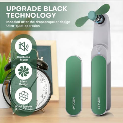 Portable mini handheld Fan, small Rechargeable Personal Fan for 9-15 Hours Runtime, Pocket Design for Travel/Women Essentials/vacation/beach/vacation/airplane/disney - color: Green