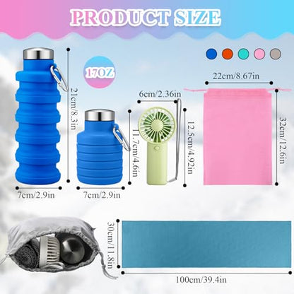 10 Set Theme Park Necessities Cruise Ship Accessory Kit Collapsible Water Bottle Cooling Towel Fan Drawstring Bag for Summer Amusement Park Outdoor Team Travel Cruise Gifts Fitness Sport Favor