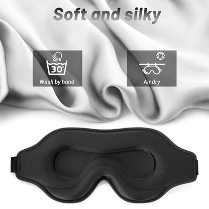 Sleep Eye Mask for Men Women, Sleeping Mask for Side Sleeper, Travel Blackout Night Blindfold Eye Shade Cover with Adjustable Strap (Black) - color: Black