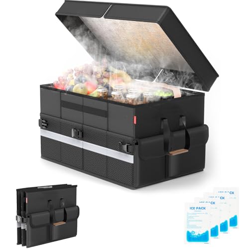 Cooler Bag – Soft Travel Cooler Holds 45 Cans, Stays Cold for 8H & Warm for 7H – Portable Car Trunk Organizer for Camping, Beach, Picnic-Black - color: Deep black
