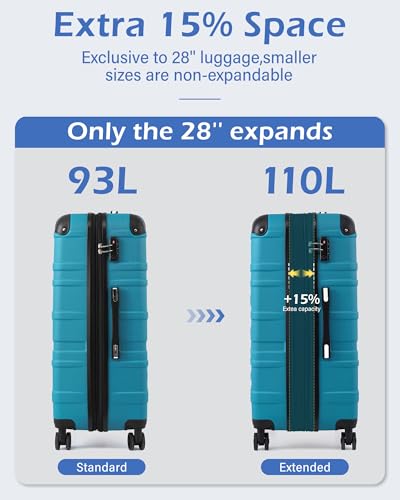Coolife Hardside Checked Luggage with TSA Lock, Spinner Wheels, Telescopic Handle, Lightweight Suitcase (Blue, L(28in)) - color: blue, size: Large (28 In)