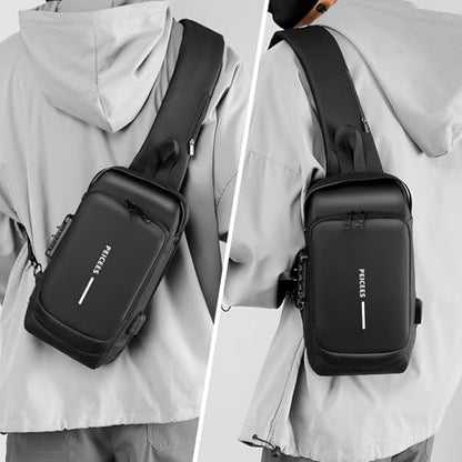 Peicees Mens Crossbody Bag Man Bags Mens Purse Anti-theft Leather Sling Bag Shoulder Bag Chest Bag for Daily Use, Black Black - color: Black Black