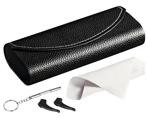 RayLove Ultimate Glasses Case Kit, Hard Shell Sunglasses and Eyeglass Case with Cleaning Cloth, Screwdriver, Ear Hooks - style: 1pack,black