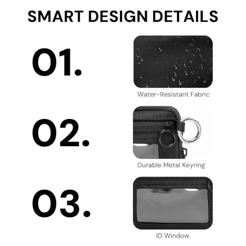 YDF The Iris Wallet for Women Mini Zip Card Case with Clear ID Window Zipper Coin Purse Lightweight Portable Keychain Wallet - color: Black