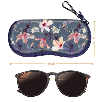 FINTIE Glasses Case with Carabiner, Ultra Light Portable Neoprene Zipper Sunglasses Soft Case - color: Blooming Hibiscus