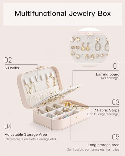 VLANDO Travel Jewelry Case, PU Leather Travel Jewelry Box with Earring Holder, Portable Display Small Jewelry Box for Mothers Day Women Girls Gift - Pink - color: B.Pink