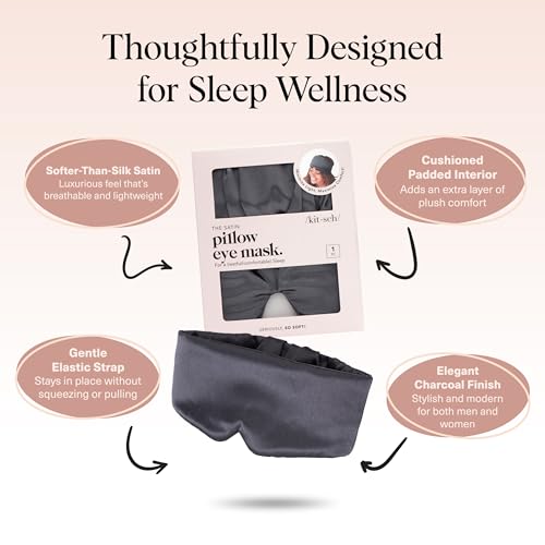 Kitsch Satin Sleep Mask - Eye Masks for Sleep, Softer Than Silk Satin Sleeping Mask Blindfold and Sleep Masks for Women and Men, Eye Care Travel Essentials - Charcoal Black - color: Charcoal Black