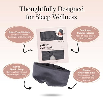 Kitsch Satin Sleep Mask - Eye Masks for Sleep, Softer Than Silk Satin Sleeping Mask Blindfold and Sleep Masks for Women and Men, Eye Care Travel Essentials - Charcoal Black - color: Charcoal Black