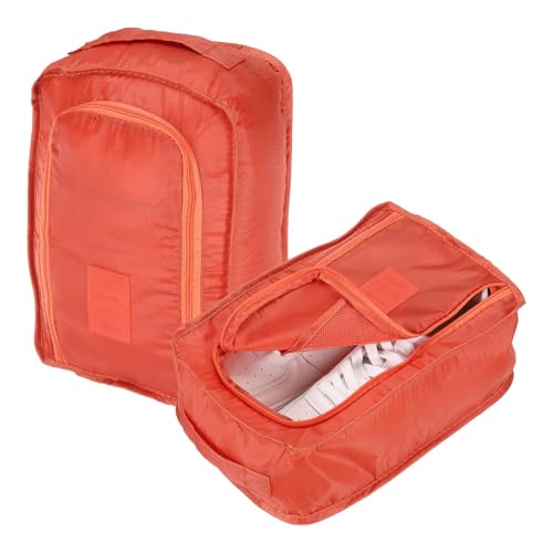 Foldable Travel Shoe Bag, Waterproof Shoe Pouches Organizer with Handle Travel Packing Cubes -Fitting for Storing (Sneakers/Sandals/Fitness Shoes) 2 Pcs & Orange - color: Orange
