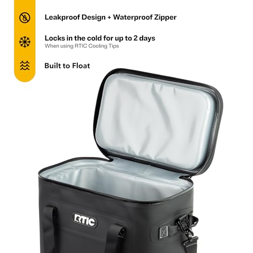 RTIC Ultra-Tough Soft Cooler 50 Can, Insulated Bag Portable Ice Chest Box for Lunch, Beach, Drink, Beverage, Travel, Camping, Picnic, Car, Trips, Floating Cooler Leak-Proof with Zipper - color: Black