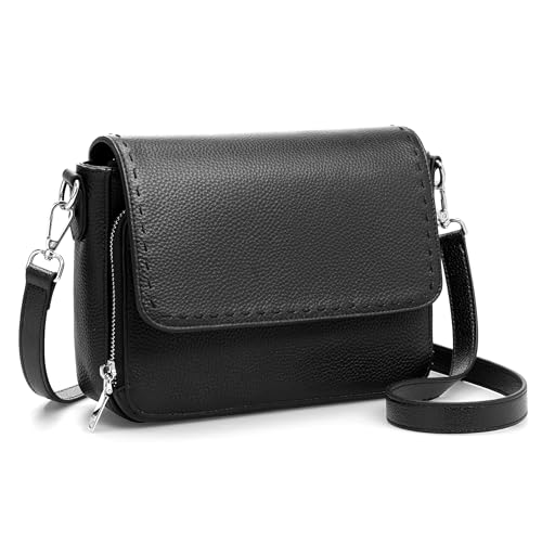 befen Genuine Leather Crossbody Bags for Women Medium Purse with Built in RFID Wallet Womens Soft Cross Body Purse - color: Black