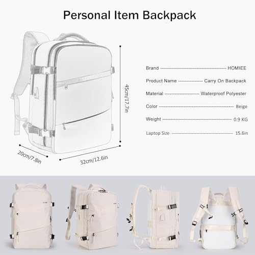 HOMIEE Travel Laptop Backpack for Men Women, Personal Item Carry On Bag, Dry Wet Separation, Weekender Business Hiking Camping College Bag, Mochila de Viaje, Beige - color: Beige, size: X-Large