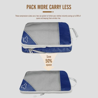 8 Set Compression Packing Cubes for Travel, Expandable Luggage Organizer with Shoe Bag & Laundry Bag - Lightweight Suitcase & Backpack Travel Essentials (Navy Blue) - color: Navy Blue
