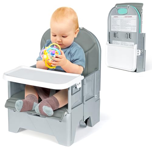Orzbow Foldable Booster Seat with Soft Cushion, Travel High Chair for Toddlers 6-36 Months, Baby Chair for Dining Table, Camping, Beach, Portable Highchair, Up to 33 lbs Toddler, Grey - color: Gray- with Cushion