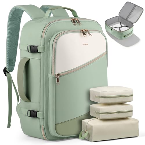 HOTOR Travel Backpack for Women – TSA-Friendly Travel Bag with Multiple Compartments & 3 Packing Cubes, Water-Resistant & Comfortable, Perfect for Travel Essentials, Green, 18.5" x 13.0" x 8.3" - color: Green, size: 18.5" x 13.0" x 8.3"