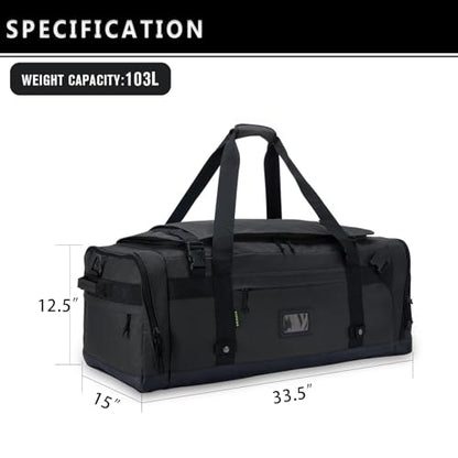 Large Duffle Bag for Travel - Men & Women, Foldable Gym Duffle Backpack, Heavy Duty Tactical Military Canvas Duffel Bags, Extra Big Carry On with Shoe Pockets, Waterproof (80L/103L) - color: Black, size: L(103L)