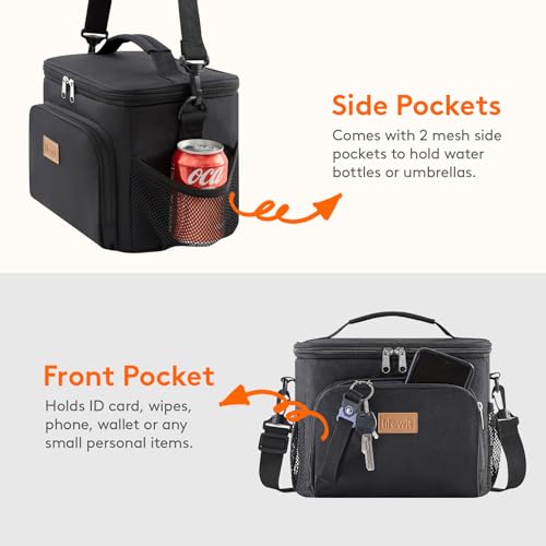 Lifewit Reusable Insulated Lunch Bag, Portable Cooler Freezable Soft Lunchbox Leakproof with Adjustable Shoulder Strap for Men Women Adult for Work Picnic or Travel, 9L 12 Can, Black - color: Black, size: Medium(9L)