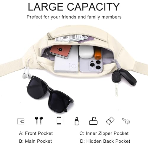 MAXTOP Large Crossbody Fanny Pack with 4-Zipper Pockets,Gifts for Enjoy Sports Festival Workout Traveling Running Casual Hands-Free Wallets Waist Pack Phone Bag Carrying All Phones - color: Apricot, style: Large Fanny Pack(4 Zipper Pockets)