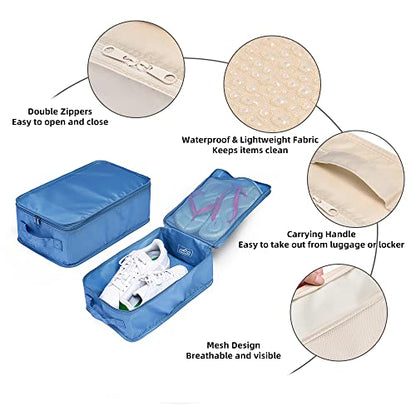 Travel Shoe Bags, Foldable Waterproof Shoe Pouches Organizer-Double Layer (2+2 Seablue Shoebags) - color: Sea Blue, size: 2+2 Packs