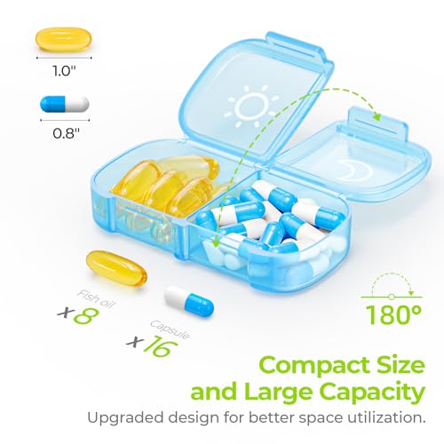 AUVON XL Weekly Pill Organizer 2 Times a Day, Pill Box 7 Day with One-Side Large Openings for Easy to Use, Blue AM PM Pill Case for Medication, Vitamins, Fish Oils, Supplements - color: Blue