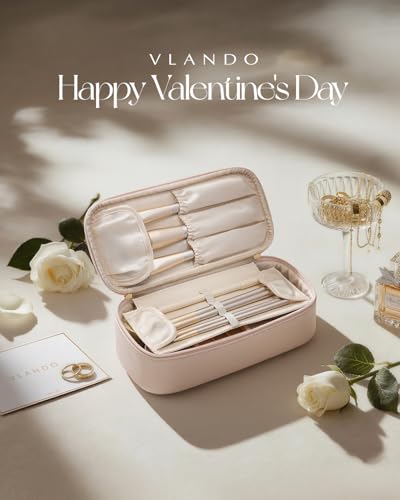 Vlando Makeup Travel Bag,Small Makeup Bag for Women,Gifts for Women Girls, Makeup Pouch Purse Travel Essentials Toiletries-Apricot Pink - color: 01.Apricot Pink