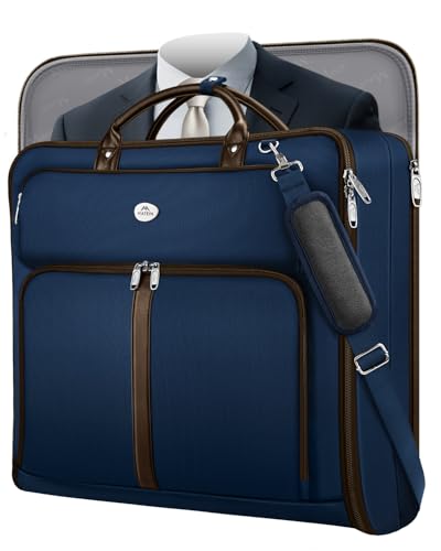 MATEIN Suit Bag Travel, Large Travel Garment Bag Up to 7 Suits with Strap, Business Foldable Garment Carrier Fit 17.3 inch laptop, 2 in 1 Carry On Hanging Luggage Suitcase with Shoe Compartment, Blue - color: Dark Blue