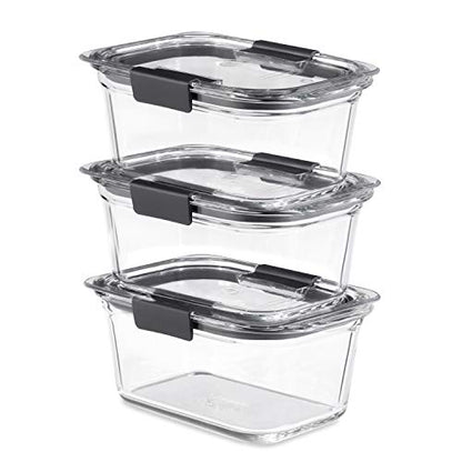 Rubbermaid Brilliance Glass Storage 4.7-Cup Food Containers with Lids Set of 3 Clear - size: 4.7 cups (6-Piece)
