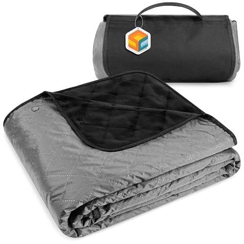 SUN CUBE Large Waterproof Camping Blanket, Fleece Quilted Stadium Blanket for Cold Weather, Windproof Foldable Outdoor Blanket Mat for Picnic, Beach, Pets, Car, 60x80in - color: Grey/Black Fleece
