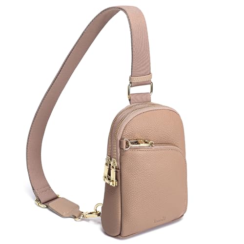 INICAT RFID Blocking Sling Bag, Anti Theft Crossbody Bag for Women Compact Travel Purses Leather - color: Khaki True